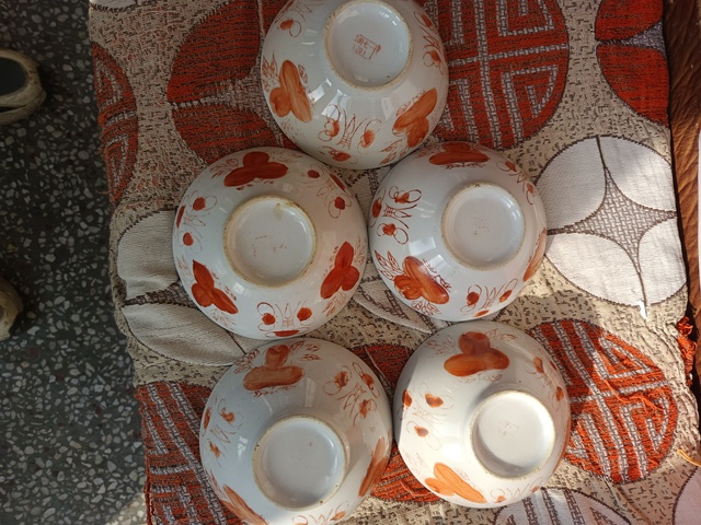 古玩陶瓷5個 福壽三多紋碗拍賣,當前價格118元