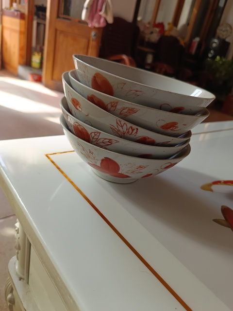 古玩陶瓷5個 福壽三多紋碗拍賣,當前價格118元