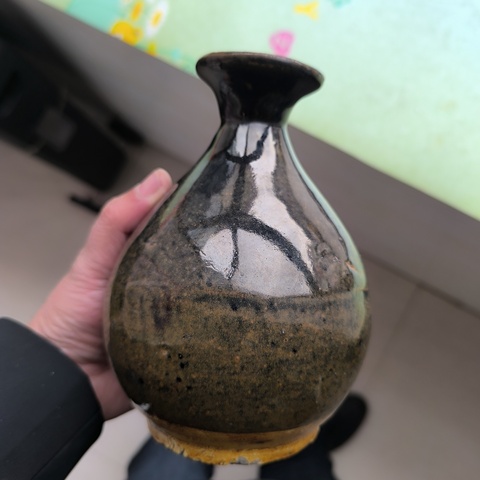 古玩陶瓷窯變黑釉玉壺春瓶拍賣,當前價格1800元