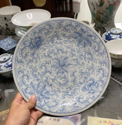 中国　青花　鳥纏枝花卉文盤　V　R6802E 中国 青花 鳥纏枝花卉文盤 V R6802E - メルカリ