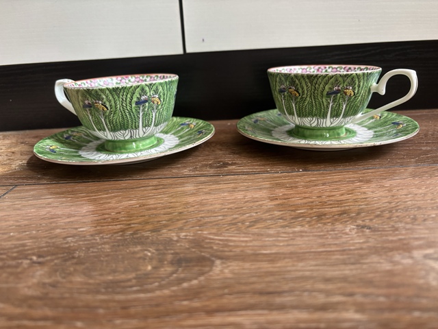 古玩陶瓷廣彩白菜紋杯碟拍賣(mài),當(dāng)前價(jià)格700元