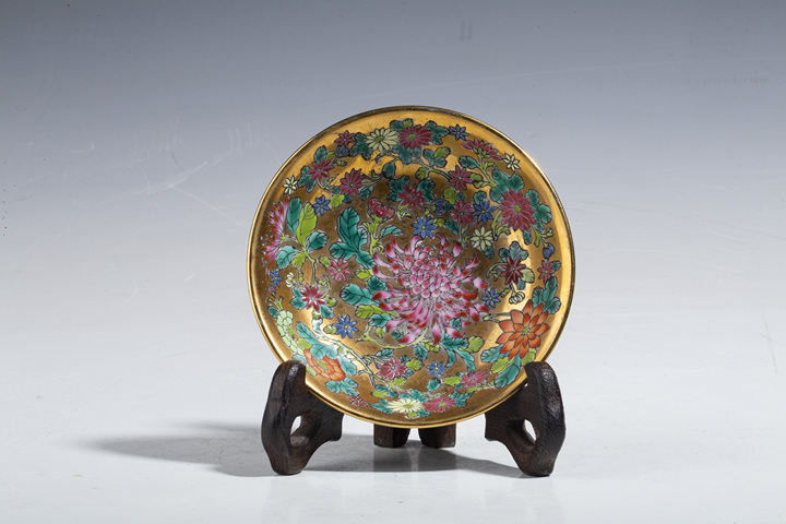 古玩陶瓷創匯?金地粉彩百花不落地盤（一對）拍賣，當前價格2000元