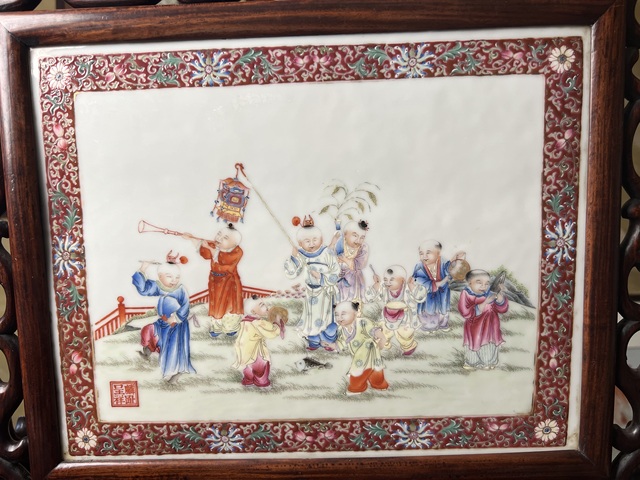 古玩陶瓷粉彩人物故事瓷板拍賣，當前價格48000元