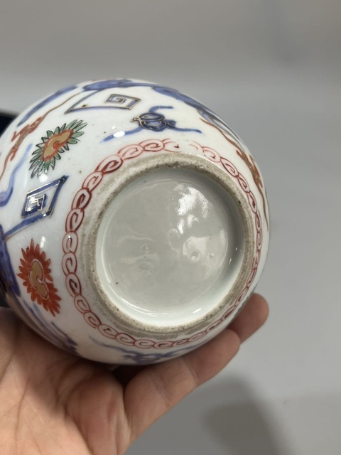 古玩陶瓷日本明治青花礬紅龍紋案缸拍賣,當前價格700元