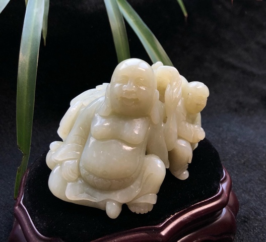 古玩玉器老和田玉雕“布袋羅漢”擺件拍賣，當前價格18000元