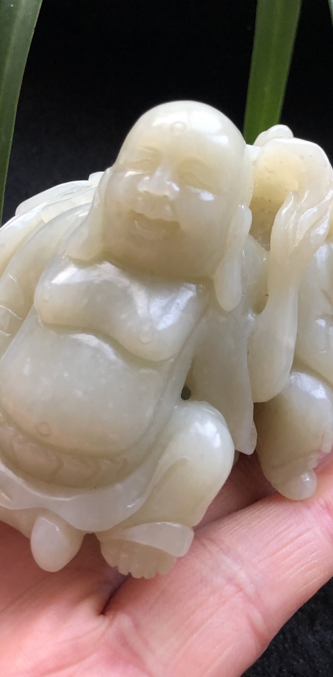 古玩玉器老和田玉雕“布袋羅漢”擺件拍賣，當前價格18000元