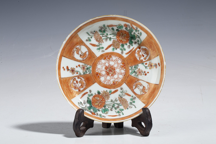 古玩陶瓷清中早·五彩描金開窗花鳥紋碟拍賣，當前價格1800元