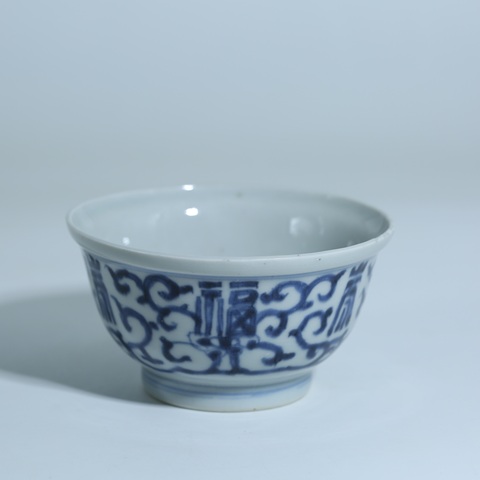 古玩陶瓷清雍正青花忍冬紋福壽杯拍賣,當前價格4000元