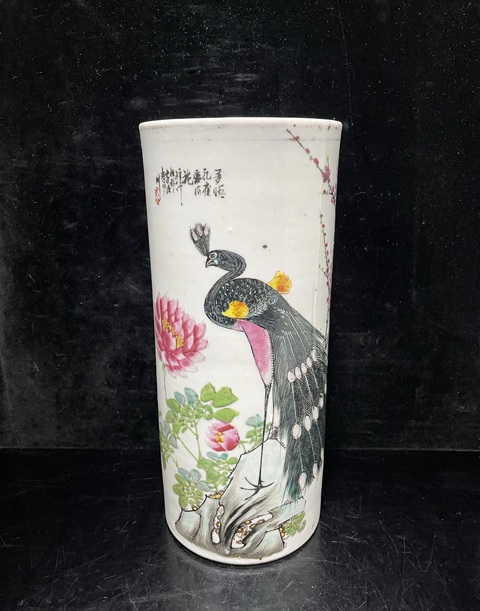 古玩陶瓷粉彩花鳥紋帽筒拍賣,當(dāng)前價(jià)格988元