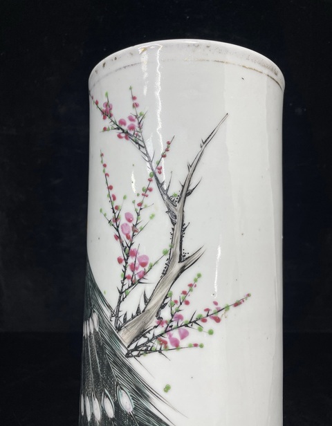 古玩陶瓷粉彩花鳥紋帽筒拍賣,當(dāng)前價(jià)格988元