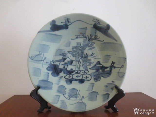 古玩陶瓷豆青釉青花盤拍賣,當前價格1288元