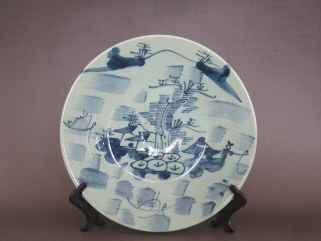 古玩陶瓷豆青釉青花盤拍賣,當前價格1288元