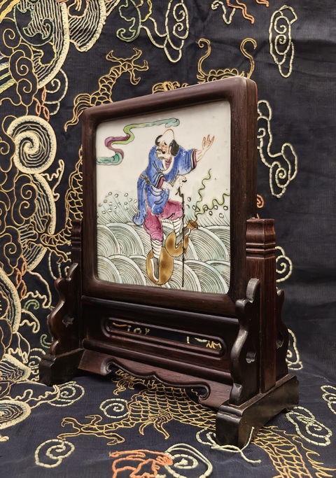 古玩陶瓷【國(guó)慶放漏】道光粉彩八仙人物瓷板拍賣，當(dāng)前價(jià)格2988元