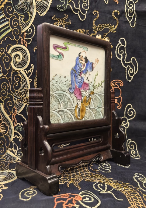 古玩陶瓷【國(guó)慶放漏】道光粉彩八仙人物瓷板拍賣，當(dāng)前價(jià)格2988元