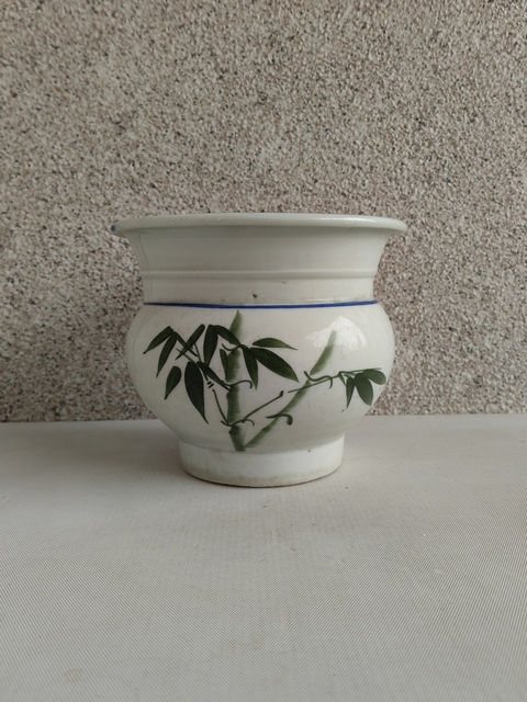 古玩陶瓷釉下彩竹報平安圖花囊拍賣,當前價格480元