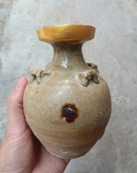 古玩陶瓷兩晉南朝越窯青瓷點彩四系盤口瓶拍賣,當(dāng)前價格1800元