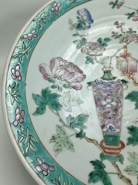 古玩陶瓷清晚-粉彩博古圖大盤拍賣,當前價格4569元