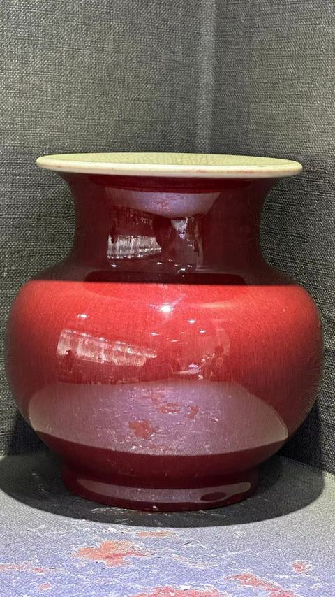 古玩陶瓷郎紅釉大口尊瓶拍賣，當前價格9999元