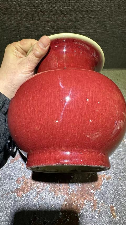 古玩陶瓷郎紅釉大口尊瓶拍賣，當前價格9999元