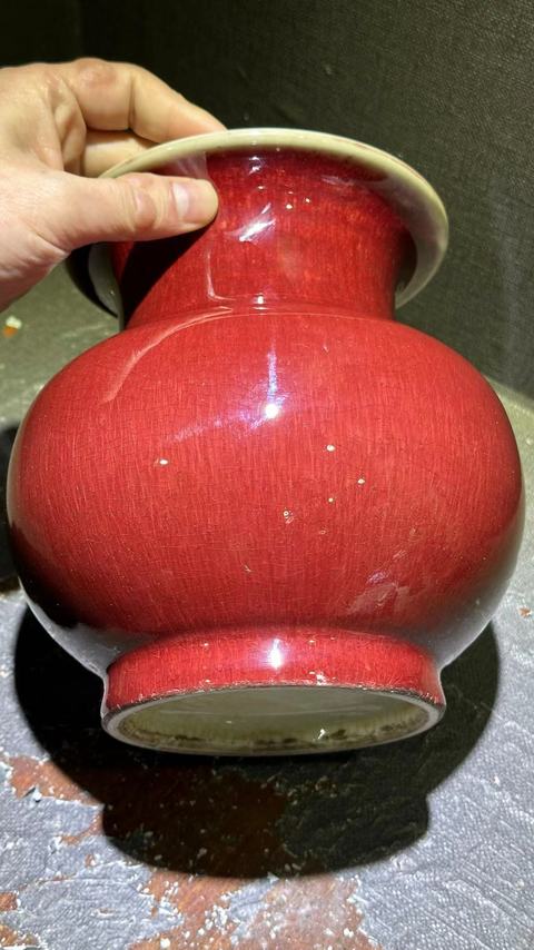 古玩陶瓷郎紅釉大口尊瓶拍賣，當前價格9999元