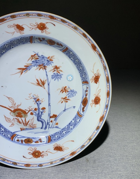 古玩陶瓷康熙·青花礬紅描金花竹紋折沿盤真品鑒賞圖
