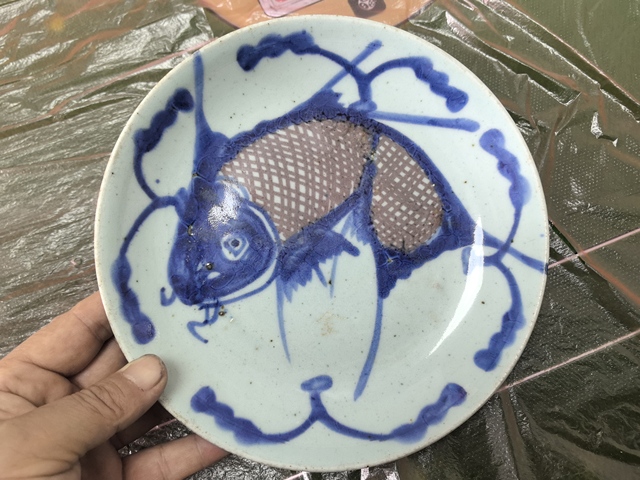 古玩陶瓷魚藻紋青花釉里紅盤拍賣,當前價格666元