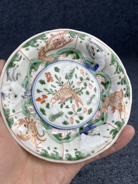 古玩陶瓷康熙五彩模印花口盤拍賣，當前價格1688元