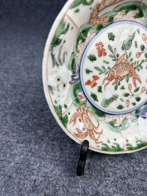古玩陶瓷康熙五彩模印花口盤拍賣，當前價格1688元
