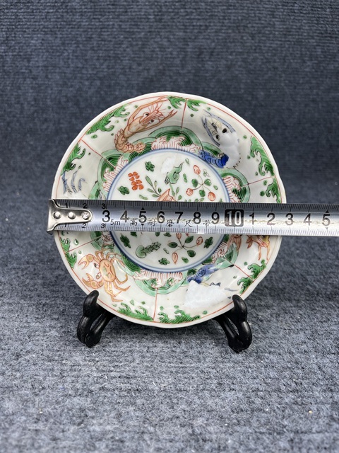 古玩陶瓷康熙五彩模印花口盤拍賣，當前價格1688元