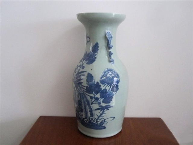 古玩陶瓷清中期青花鳳凰牡丹紋賞瓶拍賣,當前價格4566元