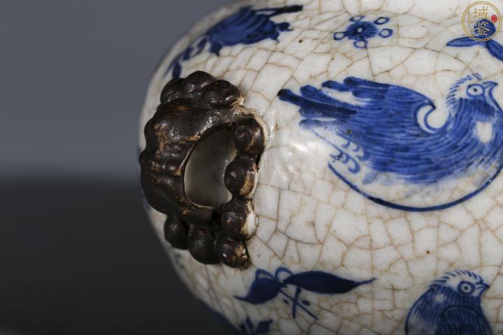 古玩陶瓷哥釉青花花鳥紋獅耳水洗拍賣,當前價格3888元