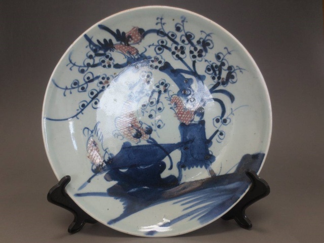 古玩陶瓷青花釉里紅喜上眉梢盤拍賣，當前價格1899元