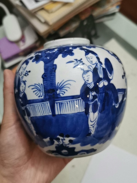 古玩陶瓷青花三娘教子折桂圖人物罐拍賣，當前價格866元