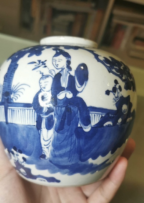 古玩陶瓷青花三娘教子折桂圖人物罐拍賣，當前價格866元