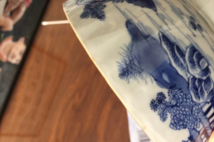 古玩陶瓷乾隆樓臺亭閣山水紋青花碗拍賣,當前價格1500元