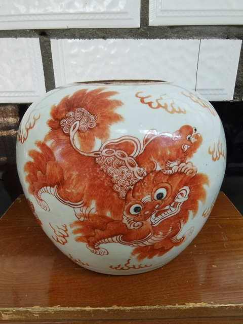 古玩陶瓷礬紅太師少保西瓜罐拍賣，當前價格3000元