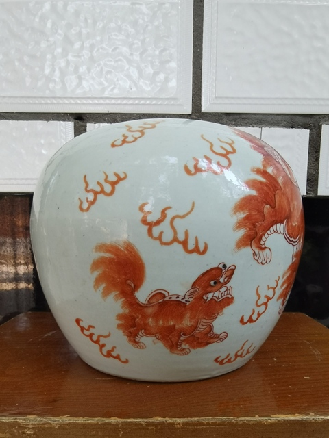 古玩陶瓷礬紅太師少保西瓜罐拍賣，當前價格3000元