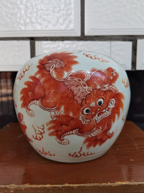 古玩陶瓷礬紅太師少保西瓜罐拍賣，當前價格3000元