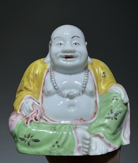 古玩陶瓷德化白瓷加彩彌勒佛坐像拍賣,當前價格25800元