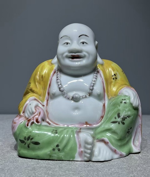 古玩陶瓷德化白瓷加彩彌勒佛坐像拍賣,當前價格25800元