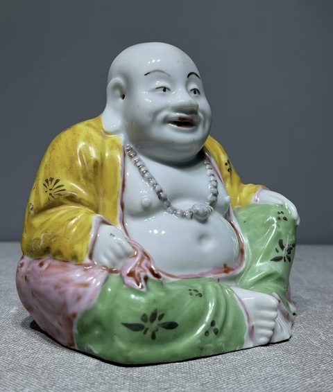 古玩陶瓷德化白瓷加彩彌勒佛坐像拍賣,當前價格25800元