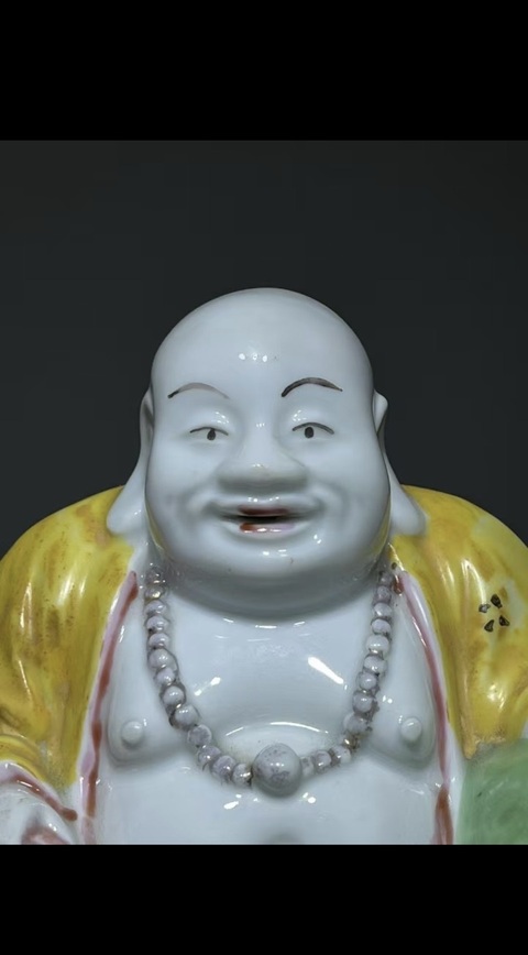 古玩陶瓷德化白瓷加彩彌勒佛坐像拍賣,當前價格25800元