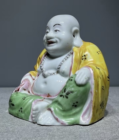 古玩陶瓷德化白瓷加彩彌勒佛坐像拍賣,當前價格25800元