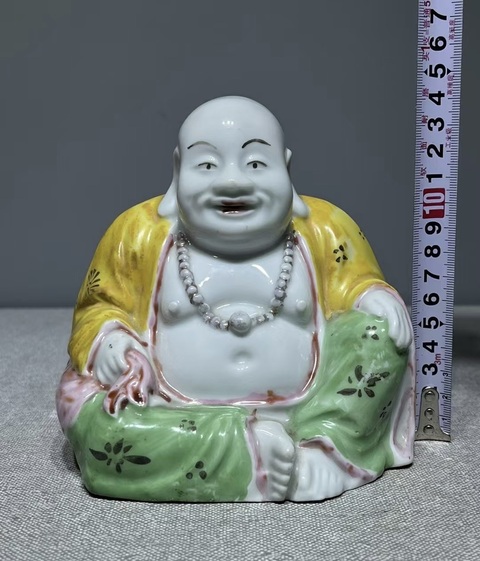 古玩陶瓷德化白瓷加彩彌勒佛坐像拍賣,當前價格25800元
