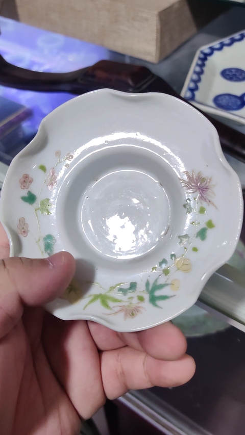 古玩陶瓷民國粉彩花卉紋杯托拍賣，當前價格600元