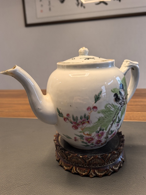 古玩陶瓷名家李順興粉彩花鳥詩文茶壺拍賣，當前價格450元