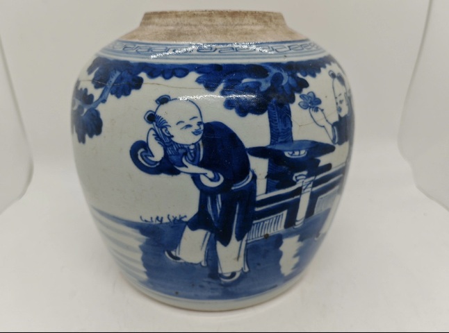 古玩陶瓷乾嘉青花嬰戲圖罐拍賣,當(dāng)前價(jià)格788元