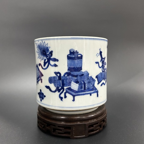 古玩陶瓷清康熙青花博古圖蓋缸拍賣,當前價格25800元