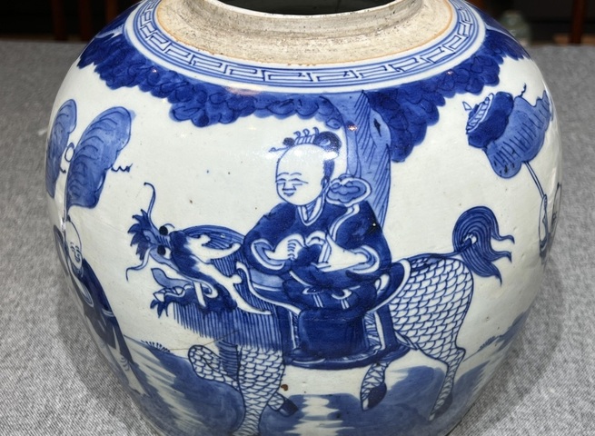古玩陶瓷乾嘉時期青花麒麟送子圖罐拍賣,當前價格888元
