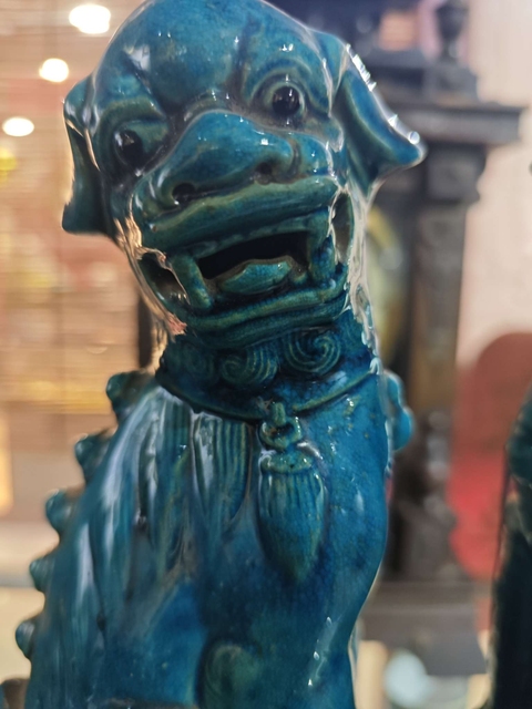 古玩陶瓷孔雀藍釉獅子擺件拍賣，當前價格1000元